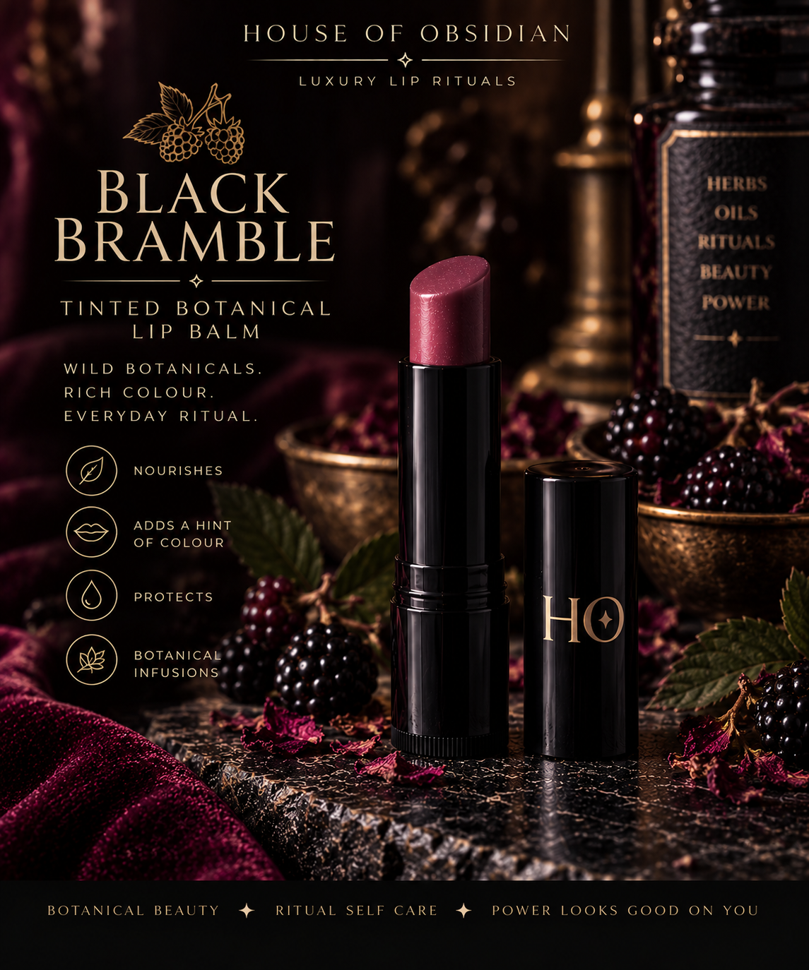 House of Obsidian Black Bramble tinted botanical lip balm, 5 mL