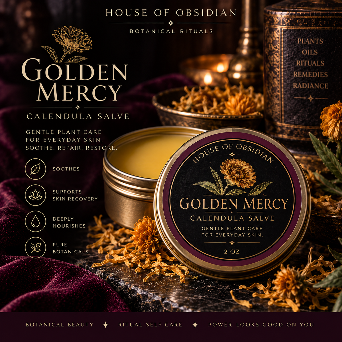 House of Obsidian Golden Mercy calendula salve, 60 mL